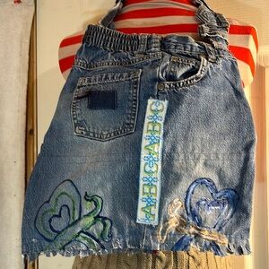 Upcycled denim jean tote/bag  hand painted patchwork